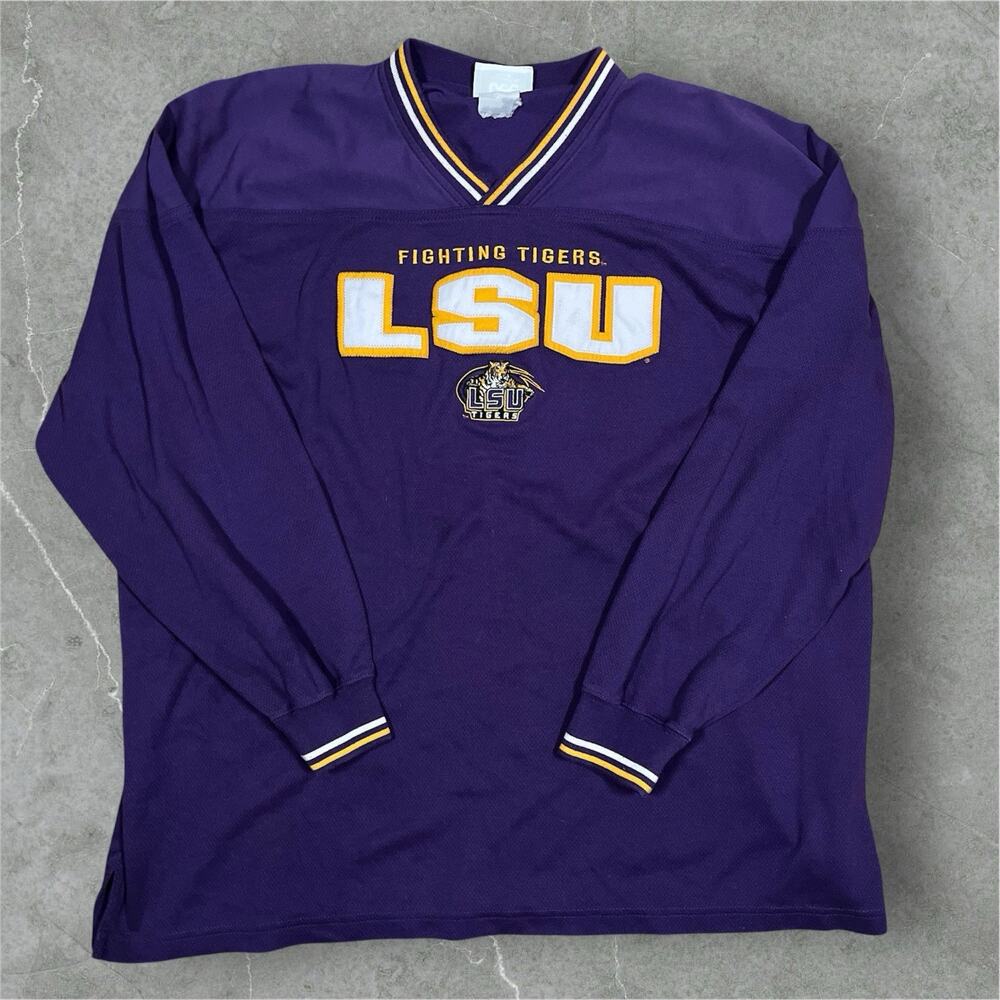 Vintage Lee Sport LSU Louisiana Tigers Purple Embroidered Pullover V-Neck 2XL